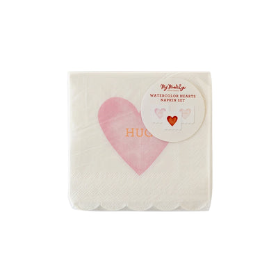 Watercolor Heart Scallop Cocktail Napkin Set