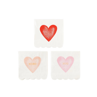 Watercolor Heart Scallop Cocktail Napkin Set