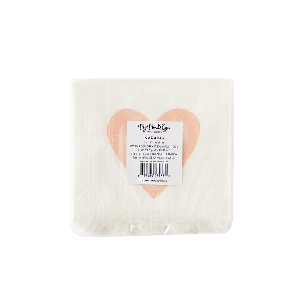 Watercolor Heart Scallop Cocktail Napkin Set