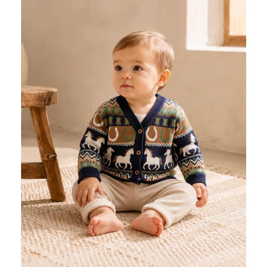 Western Jacquard Knit Baby Cardigan