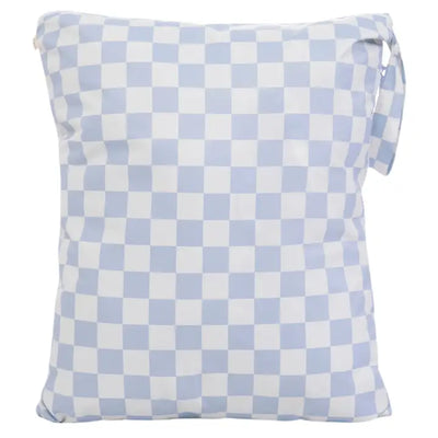 Dual-Compartment Wet/Dry Bag with Mesh Pocket (Blue Checker)
