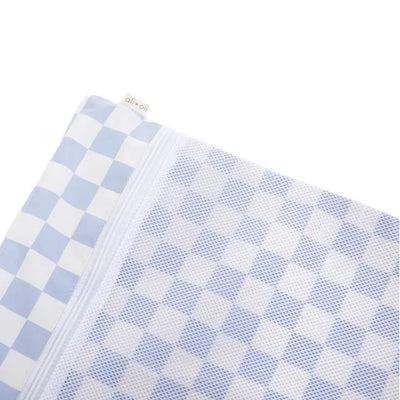 Dual-Compartment Wet/Dry Bag with Mesh Pocket (Blue Checker)