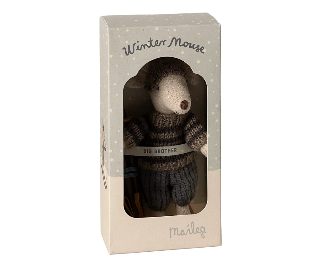 Winter mouse with ski set, Big brother - Grey
