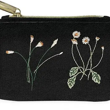 Delicate Floral Black Fabric Embroidered Coin Pouch