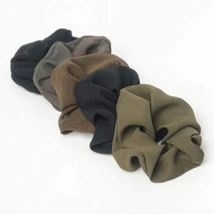 CREPE SCRUNCHIES 5PC - MOSS