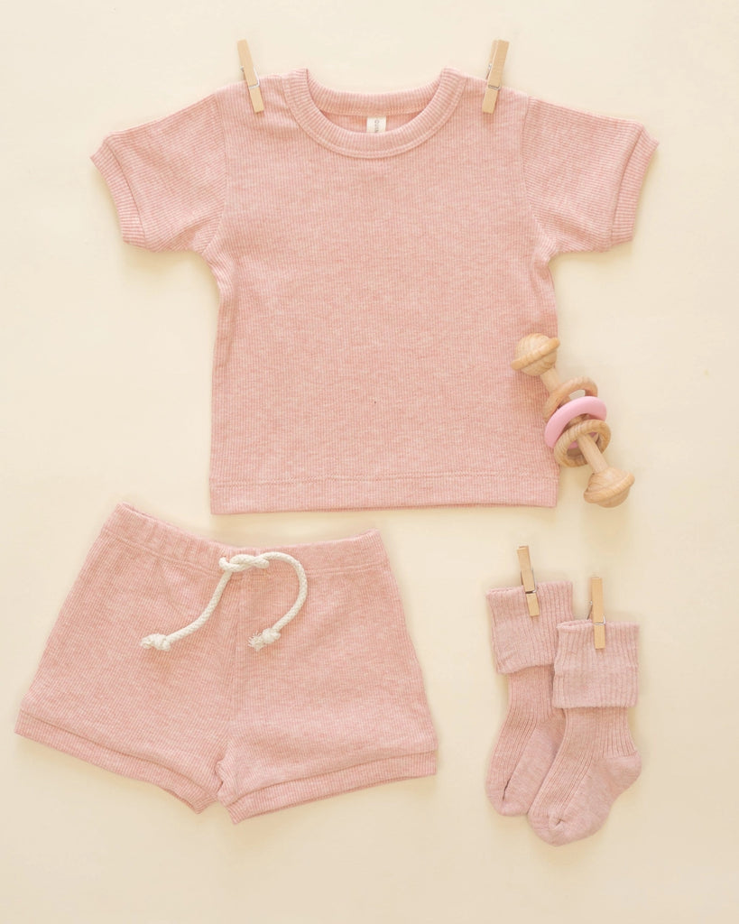 Ribbed Shortie Set Rose