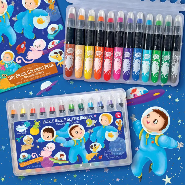 GLITTER DOODLE GEL CRAYONS - SPACE ADVENTURE