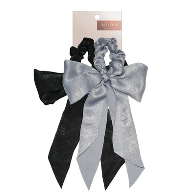 Satin Scarf Scrunchies - Black/Gray