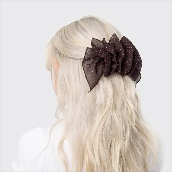 RECYCLED CHIFFON POLKA DOT BOW BARRETTE