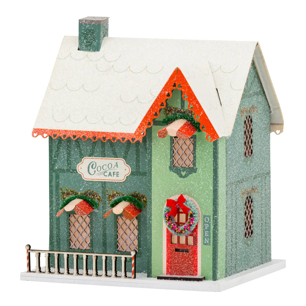 Green Cocoa Cafe Light Up Christmas Village House