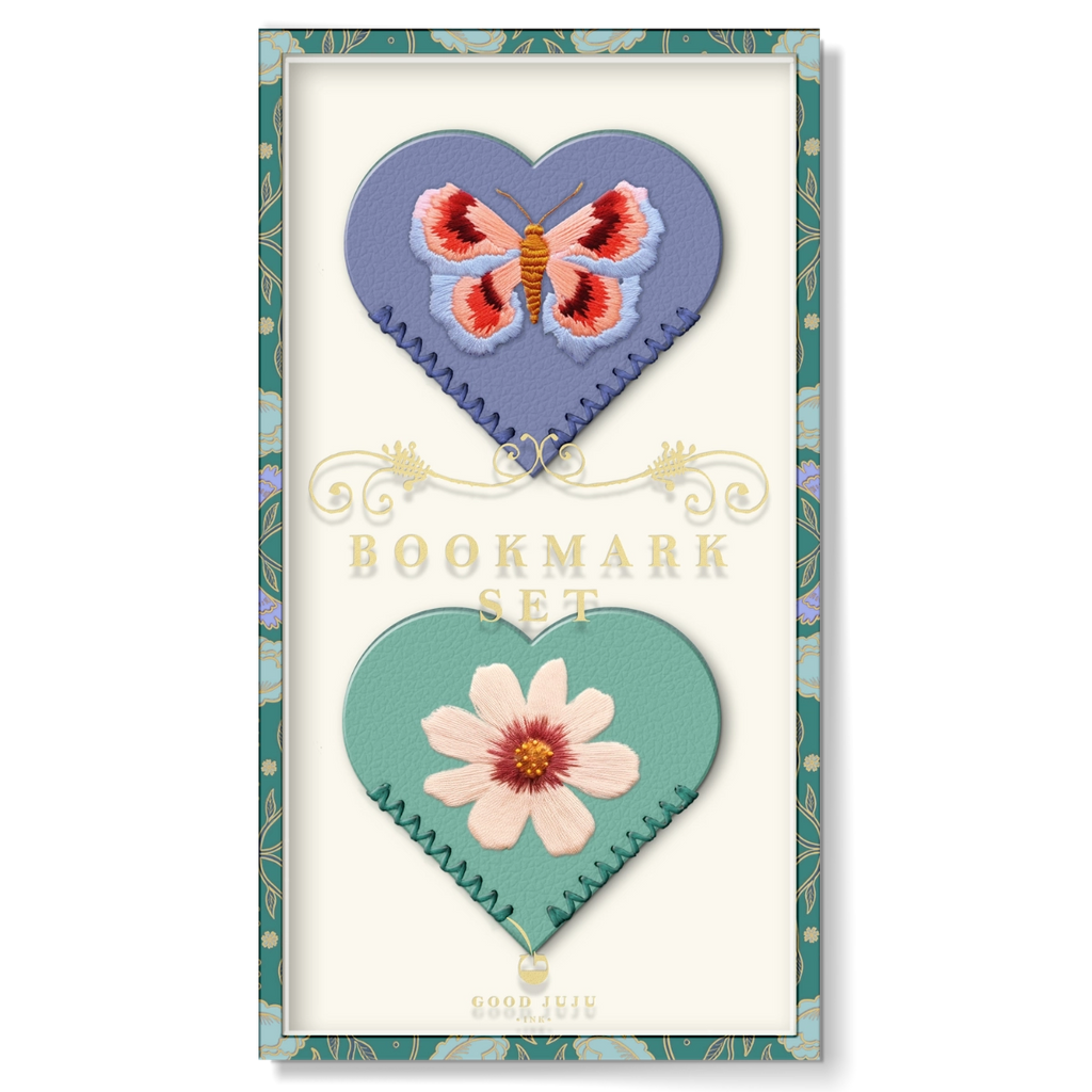 Embroidered Hearts Corner Bookmark Set of 2