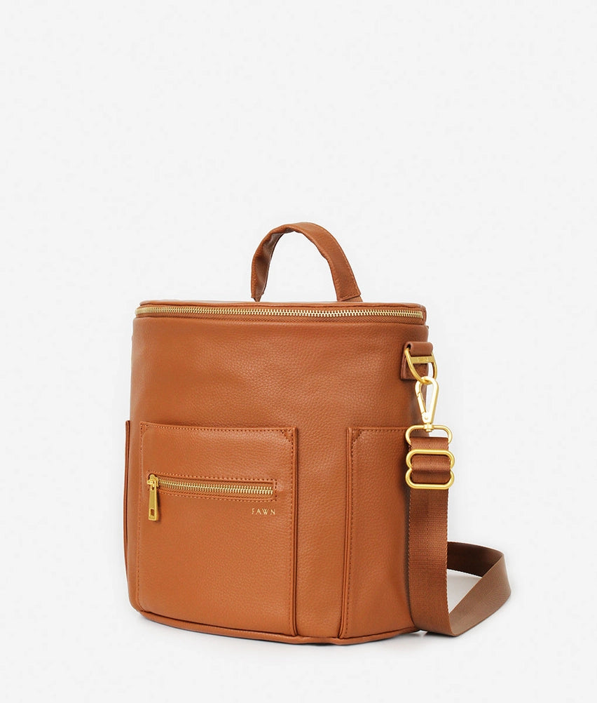 The Mini - Faux Leather Diaper Bag Travel Backpack Crossbody in Brown