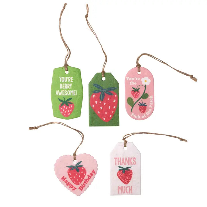 Plantable Seed Gift Tags - Vintage Seed Design, 5 Gift Tags, Strawberries