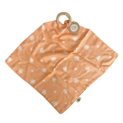 MUSLIN SECURITY BLANKET - PEACH DAISY PRINT