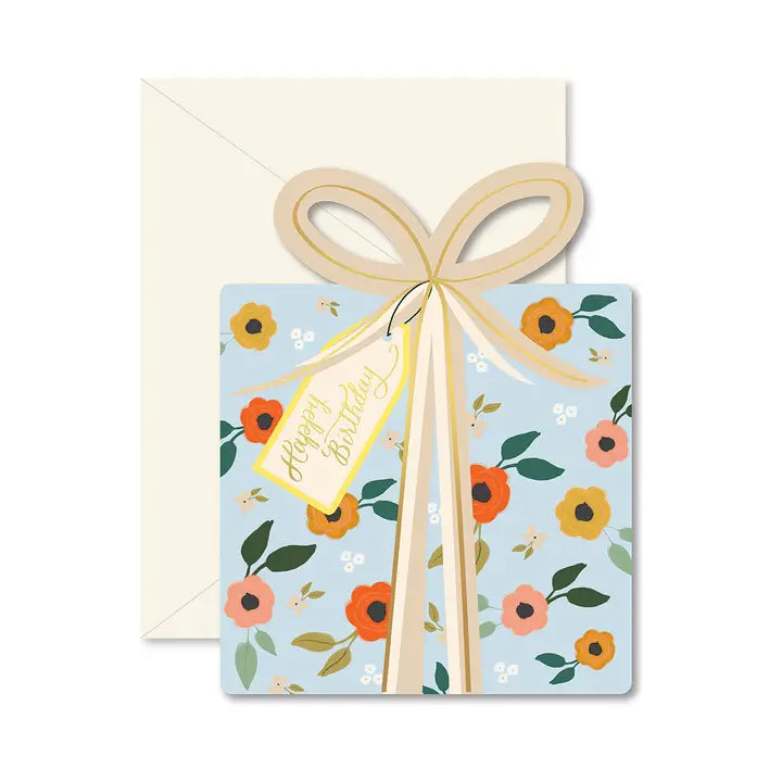 Blue Floral Birthday Gift Die-Cut Card