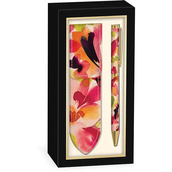 Boxed Pen and Pouch - Hazy Florals Coral