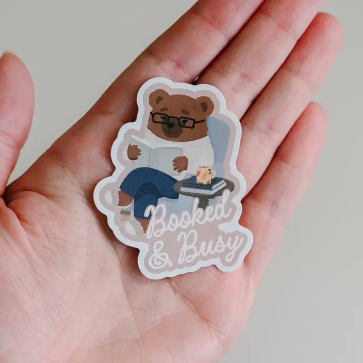 Booked and Busy Bear Vinyl Sticker