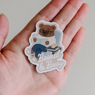 Booked and Busy Bear Vinyl Sticker