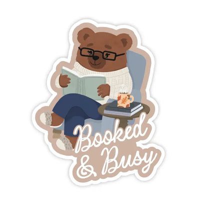 Booked and Busy Bear Vinyl Sticker