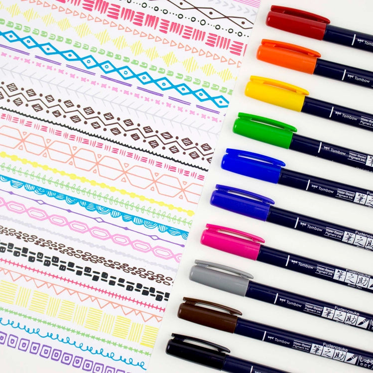 FUDENOSUKE COLORS CALLIGRAPHY BRUSH PENS - 10-PACK