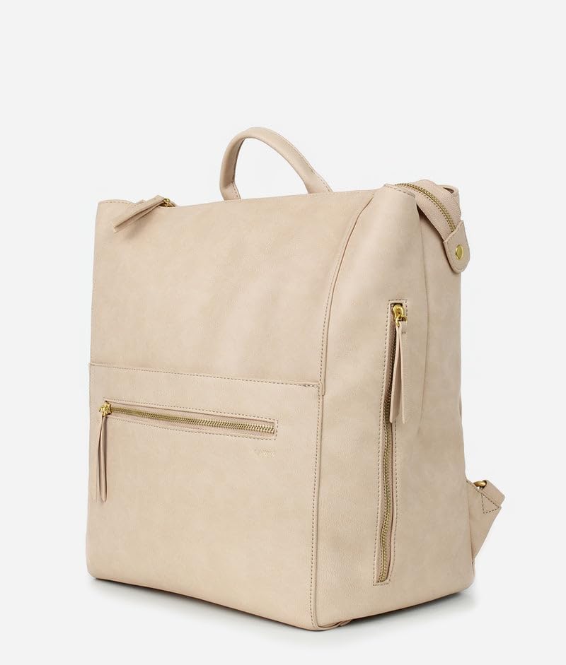 The Square Diaper Bag - Premium Matte Faux Leather Backpack in Beige