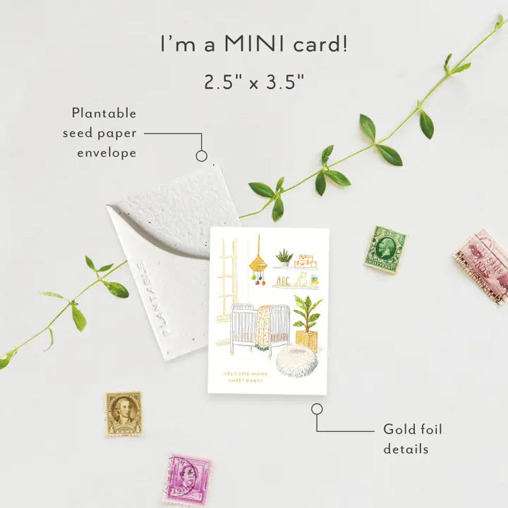 Plantable Card - Nursery Sprout - Baby Mini Greeting Card (2.5" X 3.5")