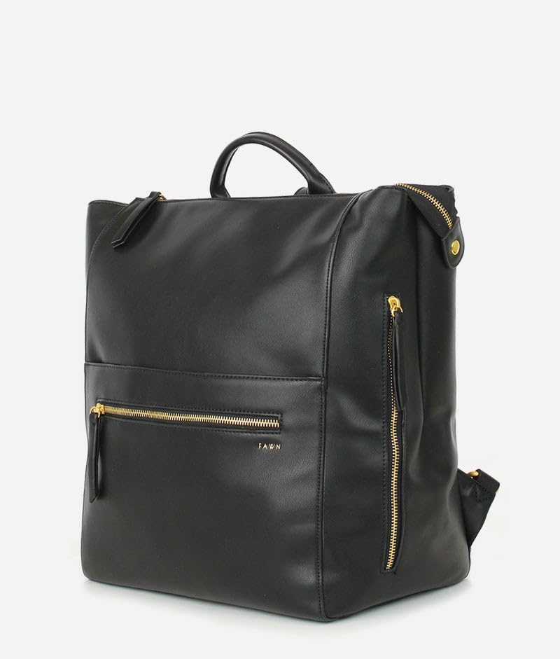 The Square Diaper Bag - Premium Matte Faux Leather Backpack in Black