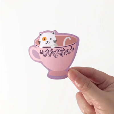 Cat Teacup Vinyl Sticker