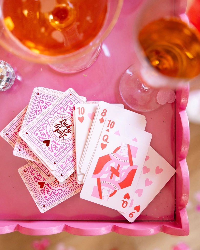 Pink and Red Lucky in Love Playing Cards