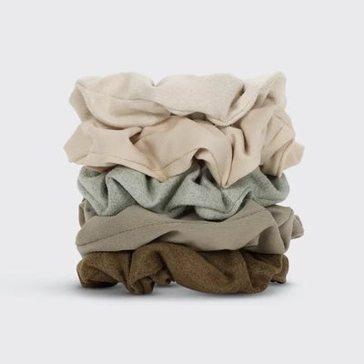 ASSORTED TEXTURED SCRUNCHIES 5PC SET - EUCALYPTUS