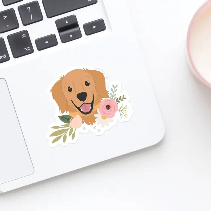 Golden Retriever Floral Sticker