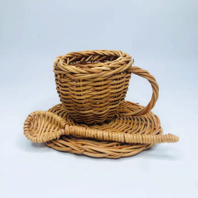 TOY TEA SET HANDMADE RATTAN - WICKER BOHO PRETEND PLAY