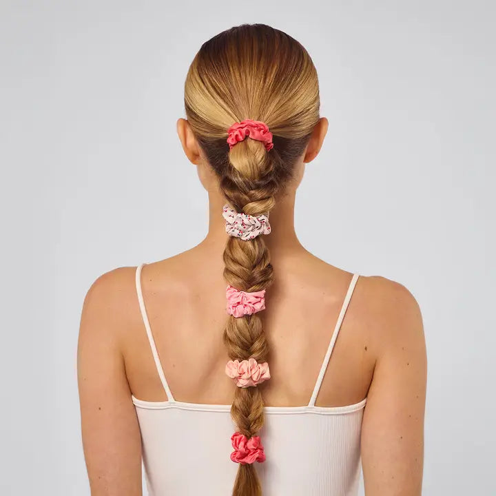 Rushed Satin Scrunchies 5pc Set - Assorted Cherry Blossom