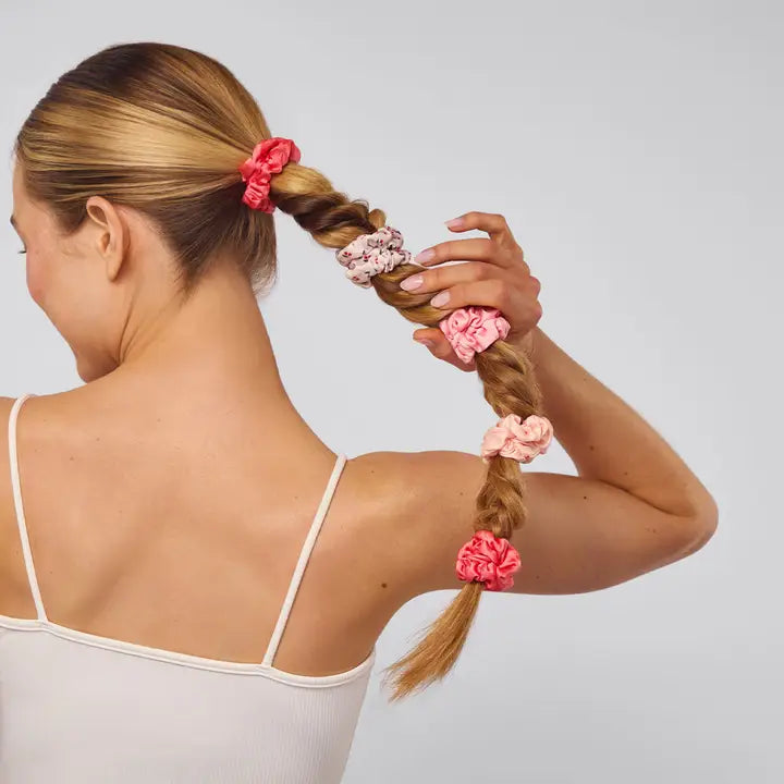Rushed Satin Scrunchies 5pc Set - Assorted Cherry Blossom