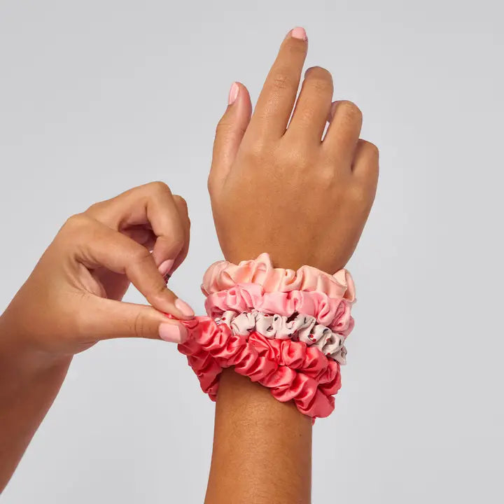 Rushed Satin Scrunchies 5pc Set - Assorted Cherry Blossom