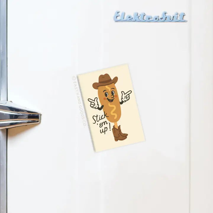 Stick 'em Up Corndog Cowboy Refrigerator Magnet