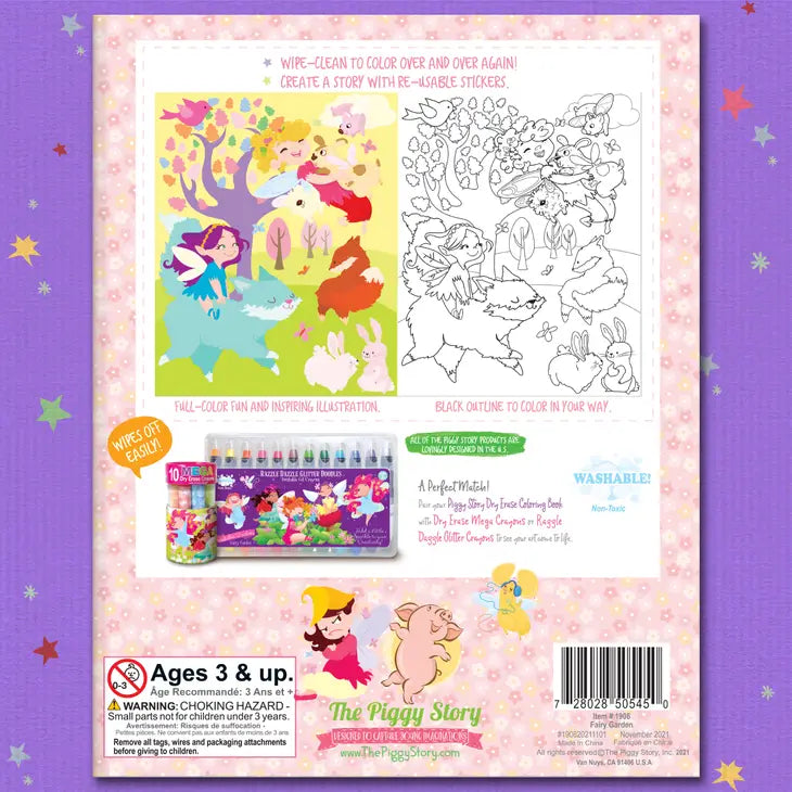 DRY ERASE COLORING BOOK - FAIRY GARDEN