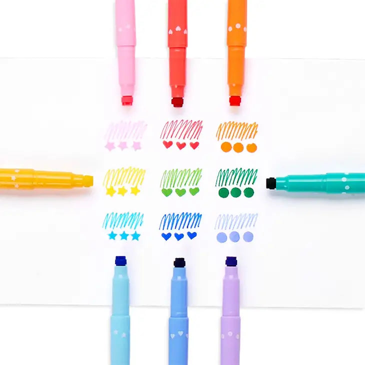 CONFETTI STAMP DOUBLE- ENDED MARKERS - SET OF 9