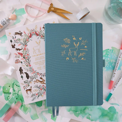 'Deer' Woodlands Teal – Watercolor Dot Grid Journal A5