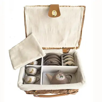 Musicians of Bremen Tin Tea Set in a Wicker Case