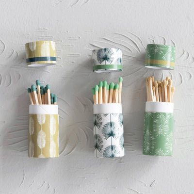 Safety Matches in Tube Matchbox with Leaves Print