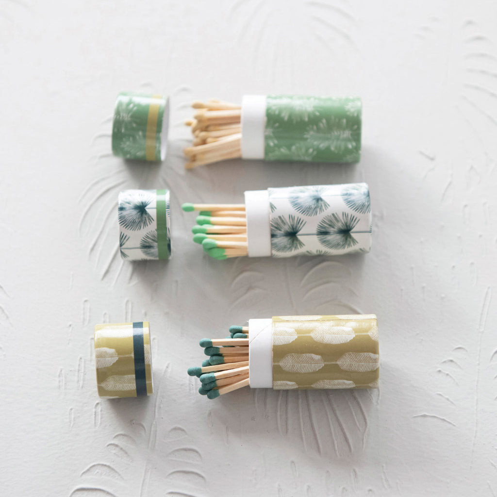 Safety Matches in Tube Matchbox with Leaves Print