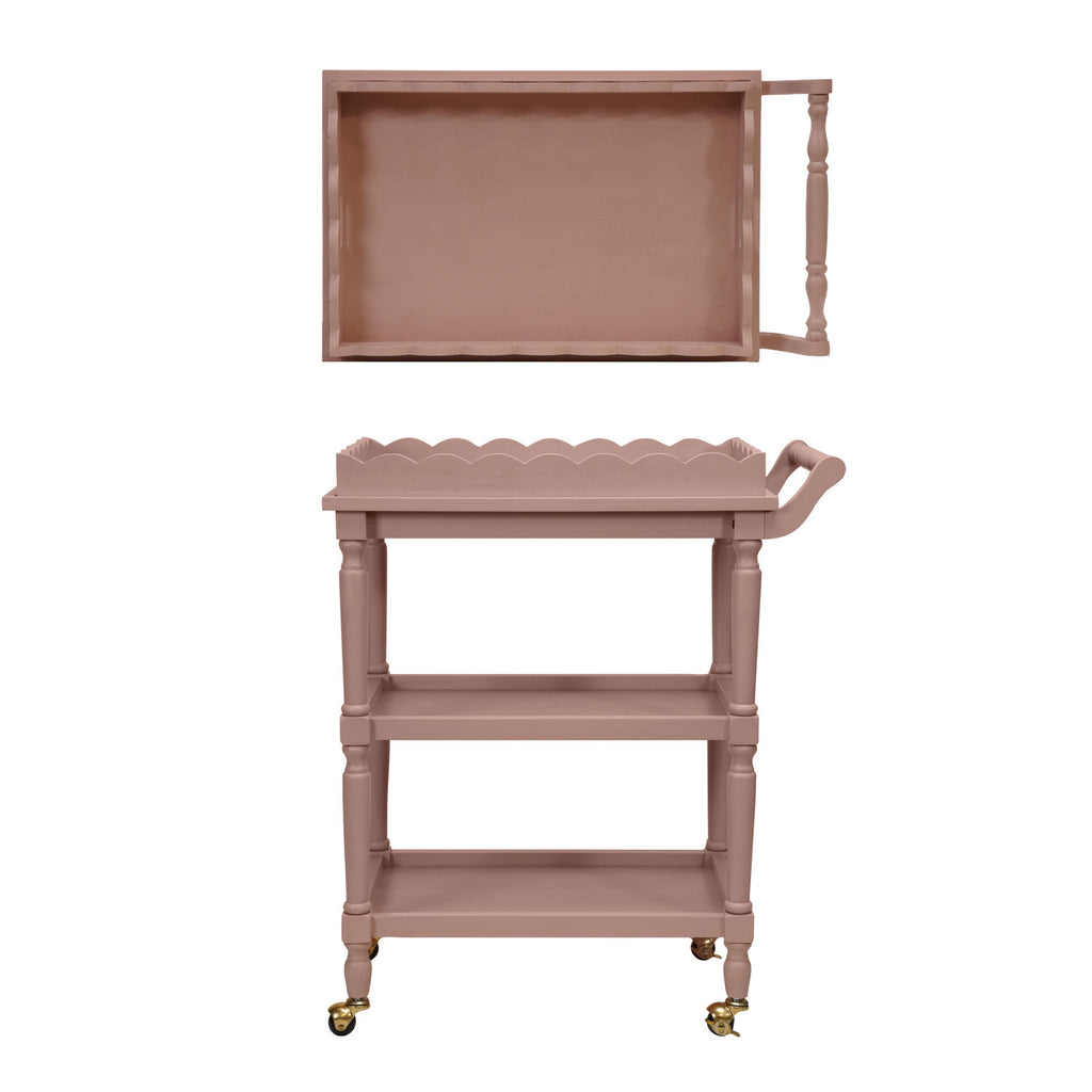 Wood 3-Tier Bar Cart on Casters with Removable Tray, Set of 2