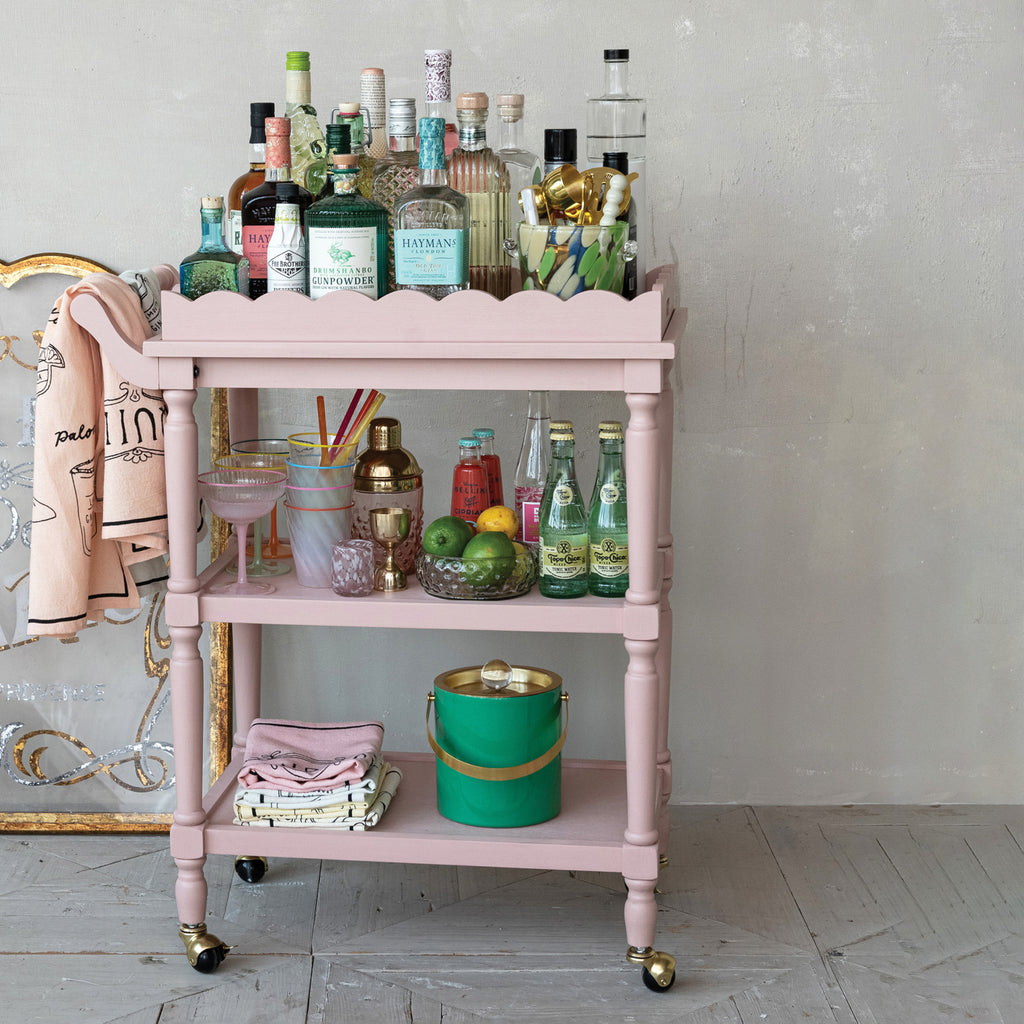 Wood 3-Tier Bar Cart on Casters with Removable Tray, Set of 2