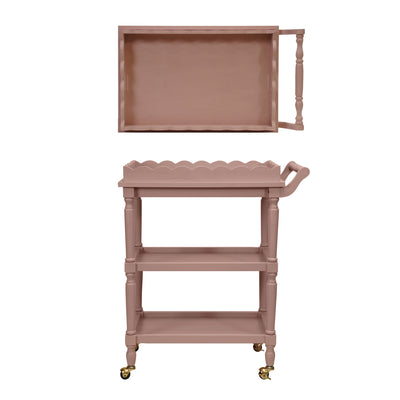 Wood 3-Tier Bar Cart on Casters with Removable Tray, Set of 2