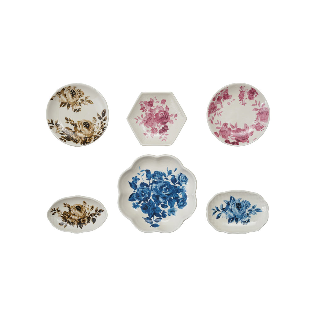 Stoneware Plate Shaped Magnets with Floral Image