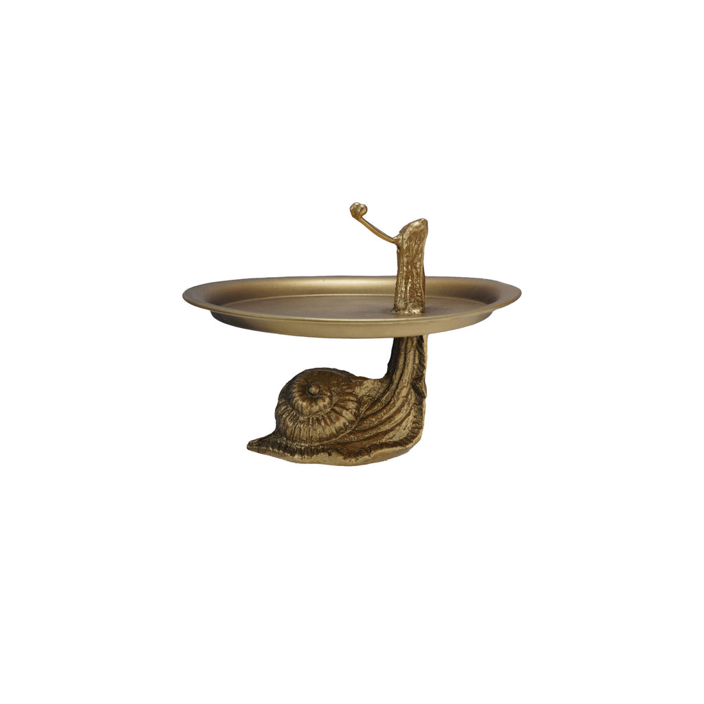 Decorative Metal Tray with Snail Shaped Stand with Gold Finish