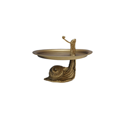 Decorative Metal Tray with Snail Shaped Stand with Gold Finish