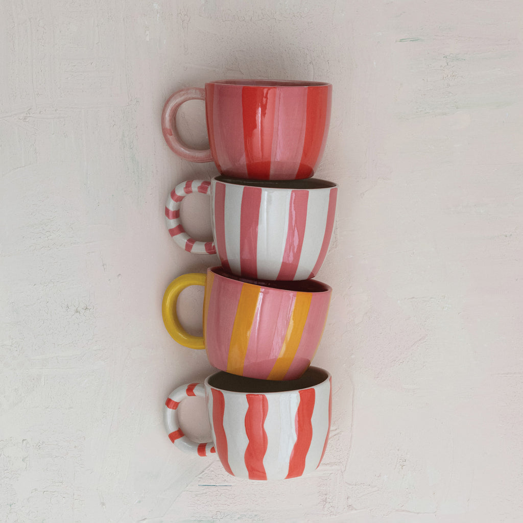 10 oz. Hand-Painted Stoneware Striped Mugs