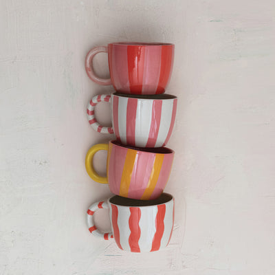 10 oz. Hand-Painted Stoneware Striped Mugs